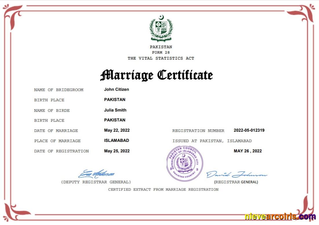 Pakistan marriage certificate